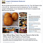 Social media response to Yelp including Langer's in prestigious list