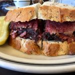 pastrami sandwich on thick toasted bread