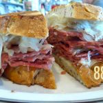 the 88: hot corned beef, sauerkraut and Swiss cheese grilled on rye
