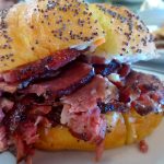 pastrami on a kaiser poppy seed roll