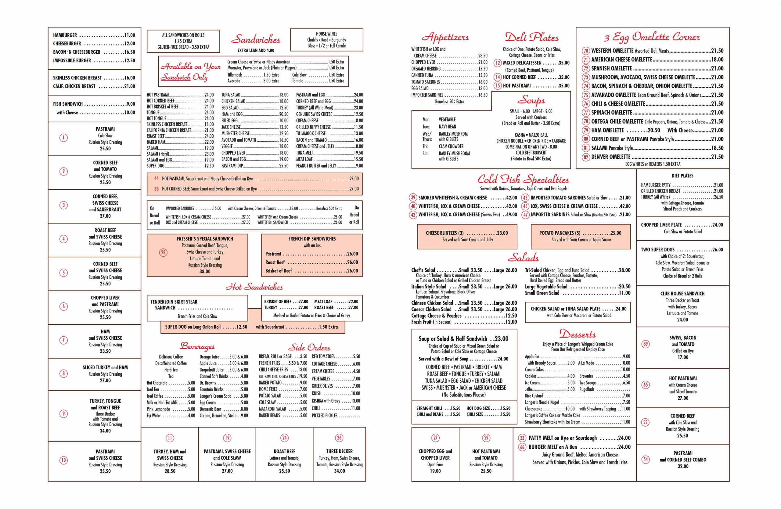 Langer's Delicatessen-Restaurant Menu (April 2025)