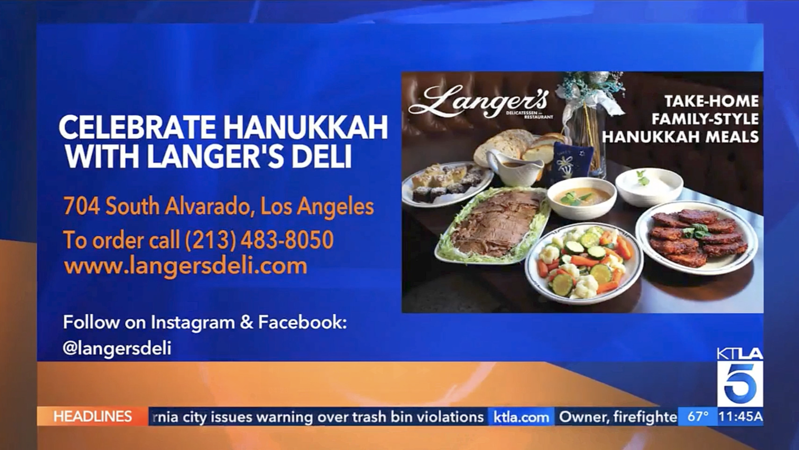 Norm Langer on KTLA Morning News With Langer's Take-Home Hanukkah Dinner